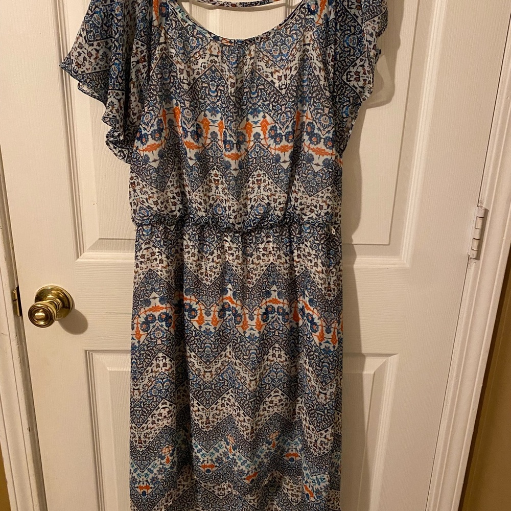 AGB Blue and Orange Chevron Midi Dress